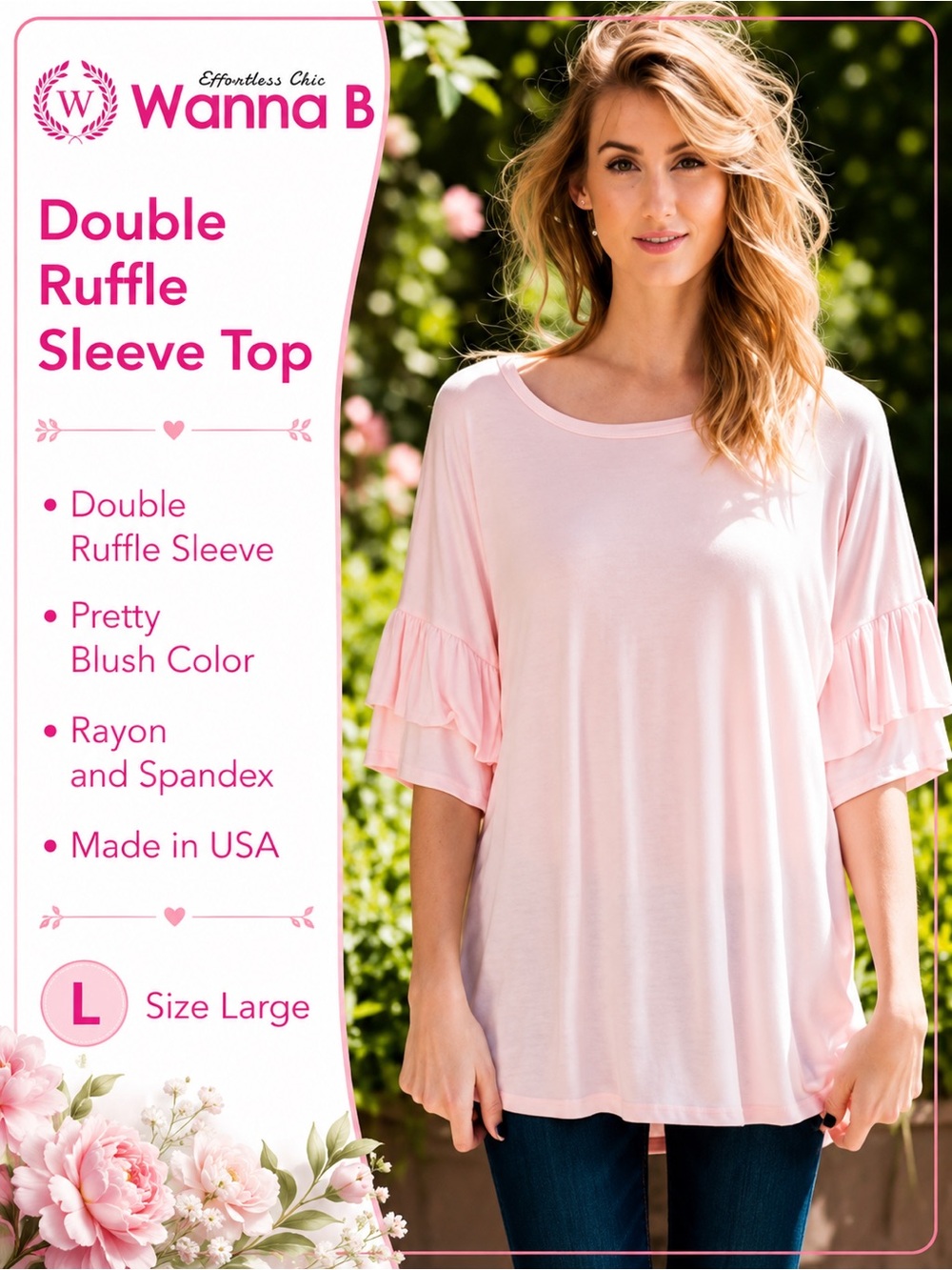 Double Ruffle Mid Sleeve Top NEW